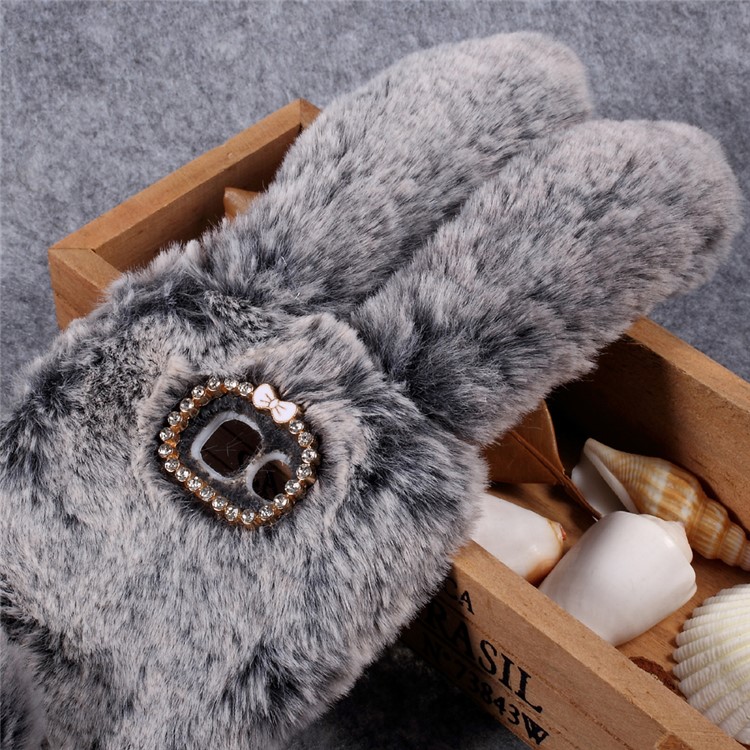 Bunny Design Rhinestone Furry TPU Mobile Case for Samsung Galaxy A7 (2017) - Dark Grey-5