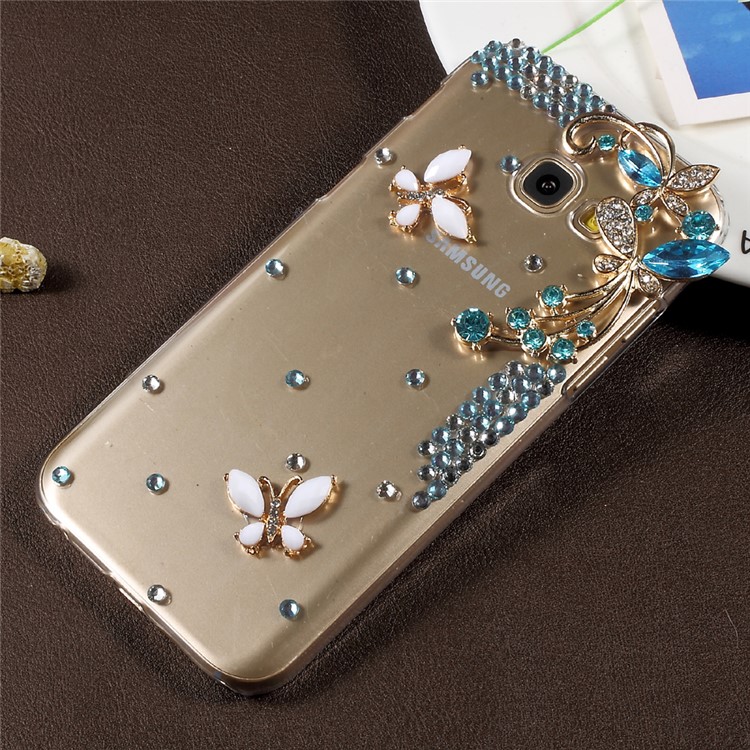 3D Rhinestone Decorated Butterfly PC Hard Protective Shell for Samsung Galaxy A3 (2017) - Blue-1