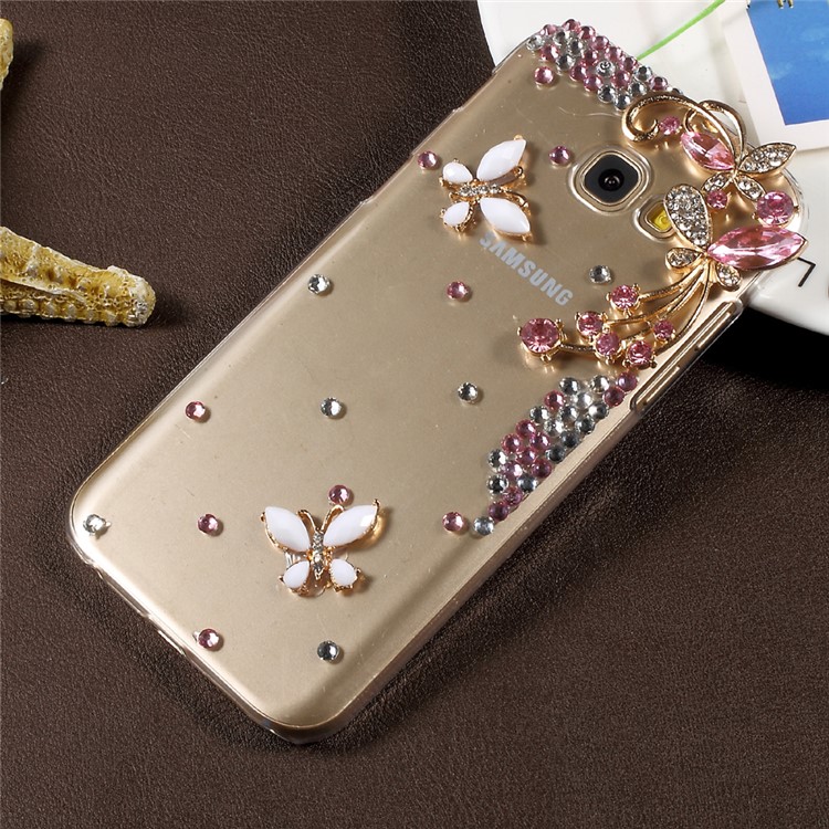 For Samsung Galaxy A3 (2017) 3D Rhinestone Decorated Butterfly PC Hard Back Case - Pink-1