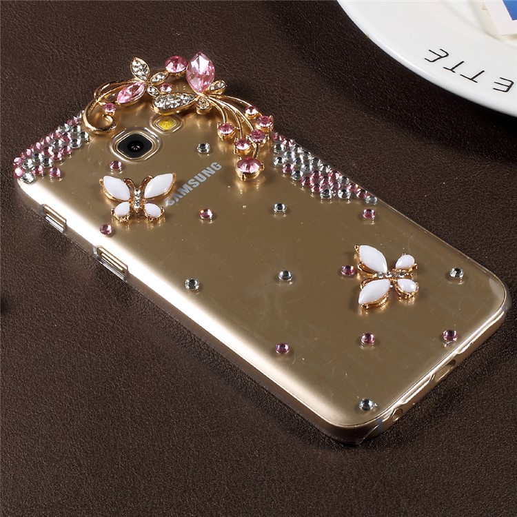 For Samsung Galaxy A3 (2017) 3D Rhinestone Decorated Butterfly PC Hard Back Case - Pink-2