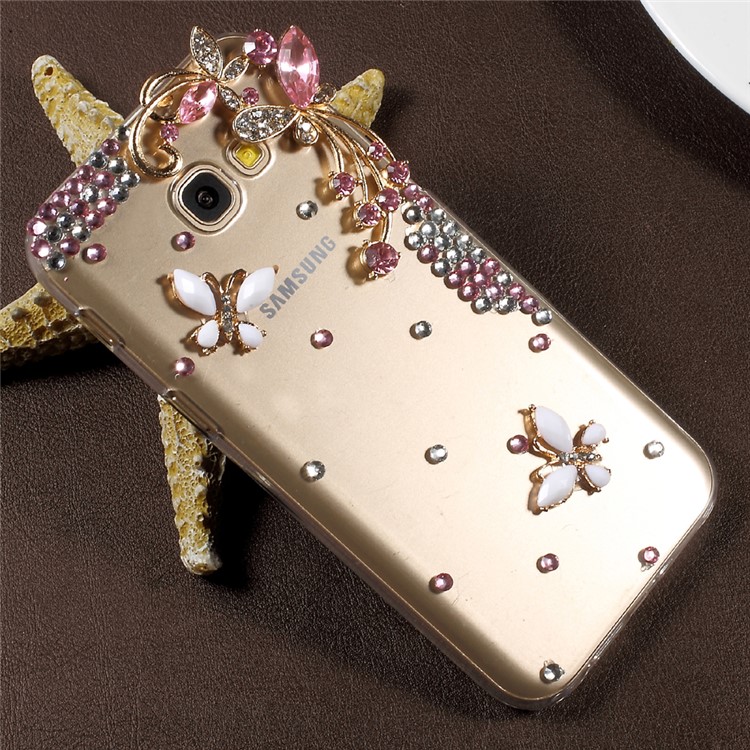 For Samsung Galaxy A3 (2017) 3D Rhinestone Decorated Butterfly PC Hard Back Case - Pink-3