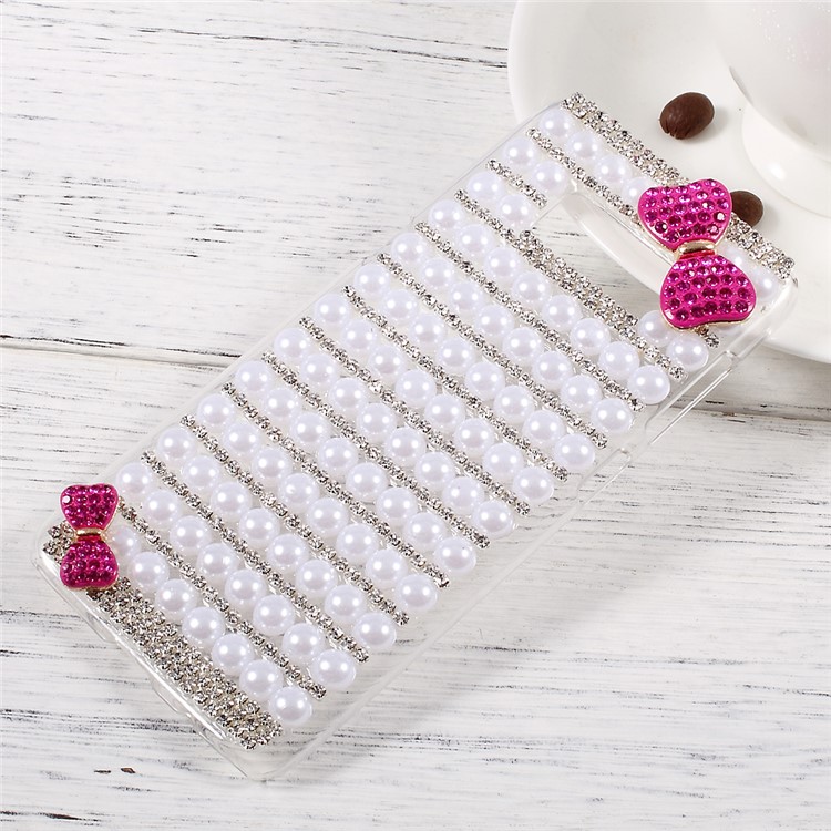 3D Bowknot Shinning Rhinestone Decorate Pearl Hard Cover Case for Samsung Galaxy S8+ SM-G955 - Rose-1