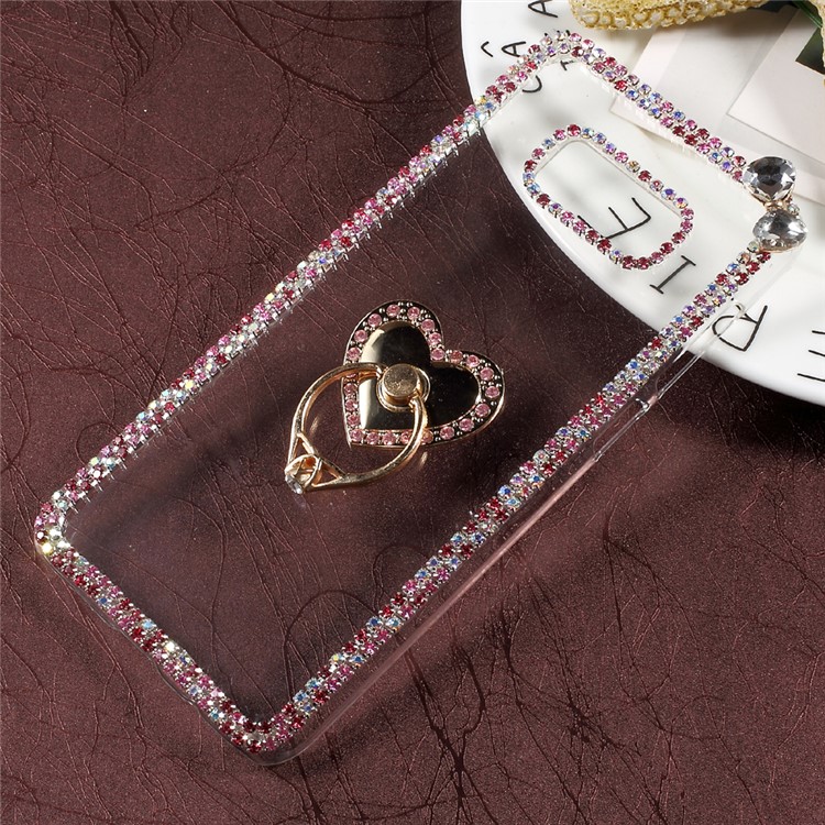 Rhinestone Decorated Ring Holder Clear Plastic Case for Samsung Galaxy S8+ SM-G955 - Heart Shape-1