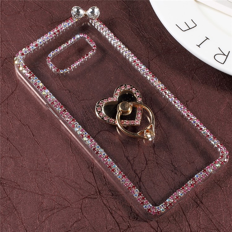 Rhinestone Decorated Ring Holder Clear Plastic Case for Samsung Galaxy S8+ SM-G955 - Heart Shape-2