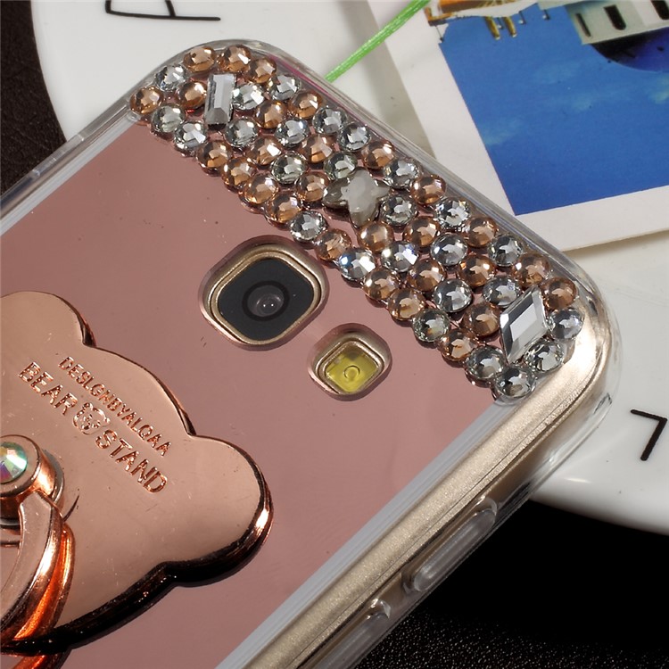 Rhinestone Ring Kickstand Plated Mirror-like Acrylic TPU Back Case for Samsung Galaxy A3 (2017) - Rose Gold-6