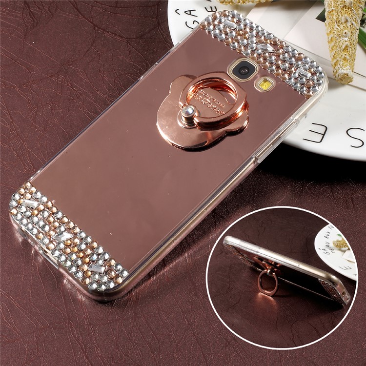 Rhinestone Ring Kickstand Electroplated Mirror PC Back Case with TPU Edge for Samsung Galaxy A5 (2017) - Rose Gold-1
