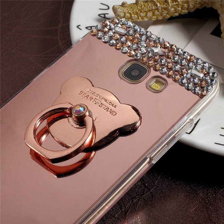 Rhinestone Ring Kickstand Electroplated Mirror PC Back Case with TPU Edge for Samsung Galaxy A5 (2017) - Rose Gold-6