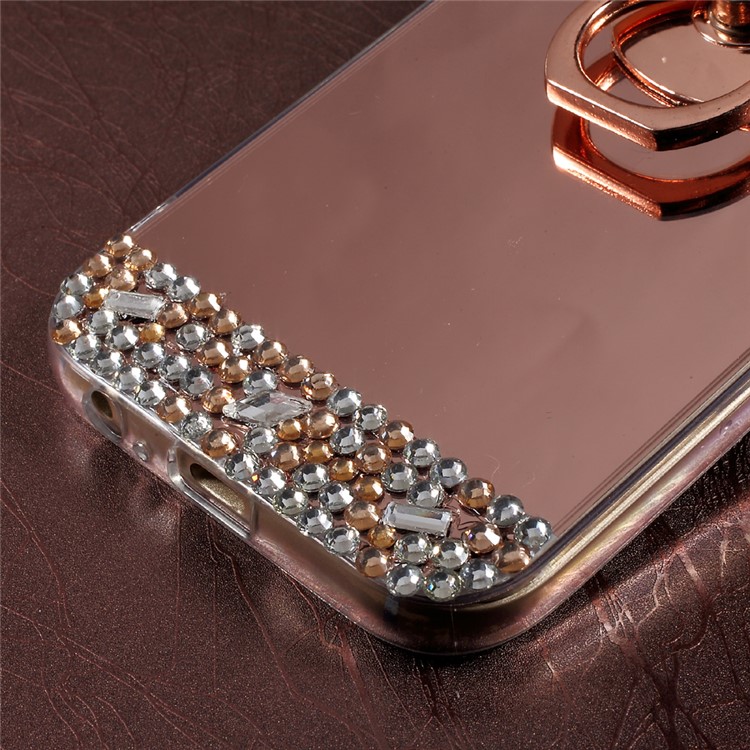 Rhinestone Ring Kickstand Electroplated Mirror PC Back Case with TPU Edge for Samsung Galaxy A5 (2017) - Rose Gold-7