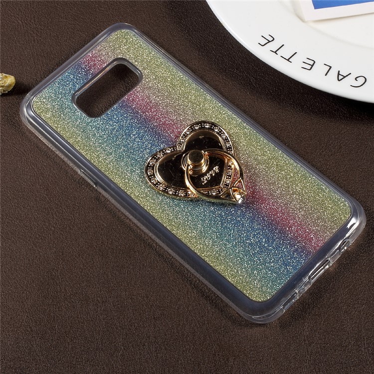 Gradient Glittery Powder TPU Case for Samsung Galaxy S8+ SM-G955 with Ring Holder - Colorful Vertical Stripes-2