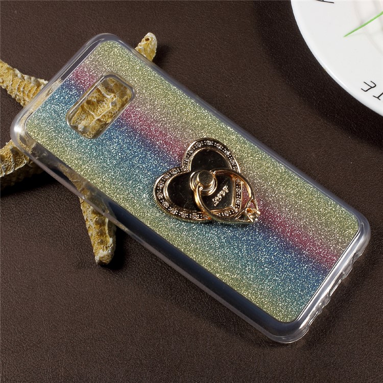 Gradient Glittery Powder TPU Case for Samsung Galaxy S8+ SM-G955 with Ring Holder - Colorful Vertical Stripes-3