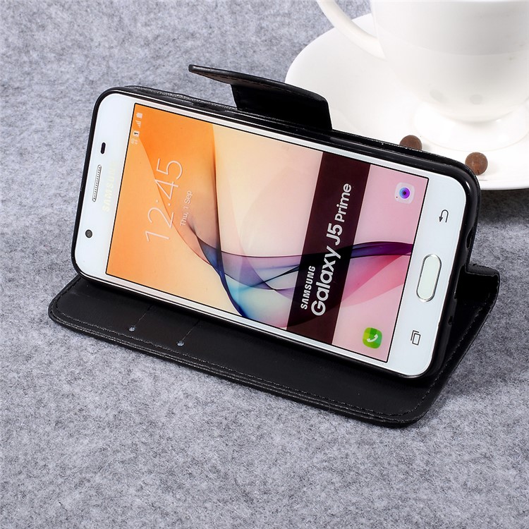 Pebble Grain Stand Leather Case for Samsung Galaxy J5 Prime - Black-5