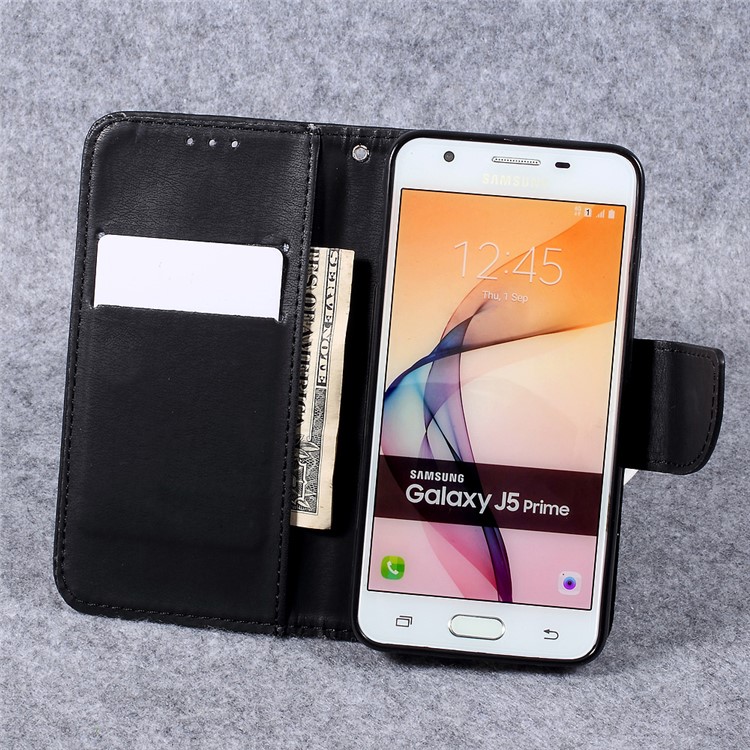 Pebble Grain Stand Leather Case for Samsung Galaxy J5 Prime - Black-7