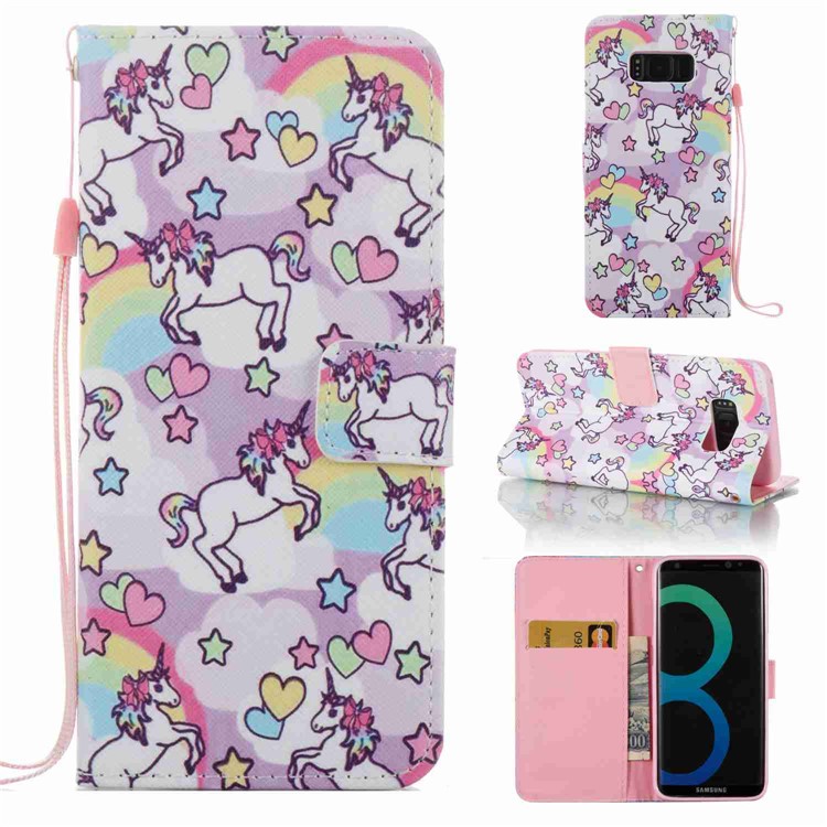 

Pattern Printing Wallet Leather Stand Cover for Samsung Galaxy S8 SM-G950 - Horse, Star and Heart