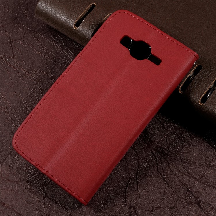 Pebble Grain Leather Stand Cover Case with Lanyard for Samsung Galaxy J5 SM-J500F - Red-2