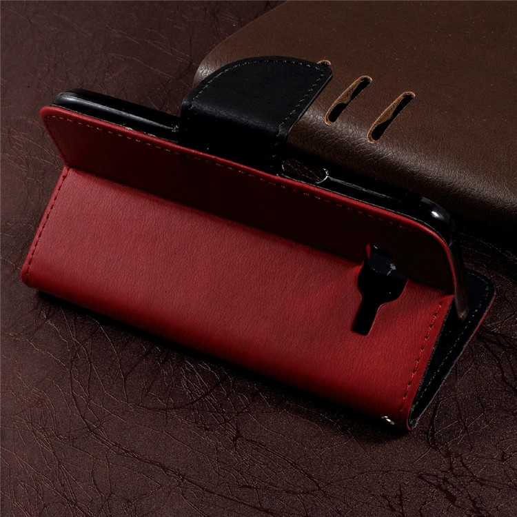 Pebble Grain Leather Stand Cover Case with Lanyard for Samsung Galaxy J5 SM-J500F - Red-3
