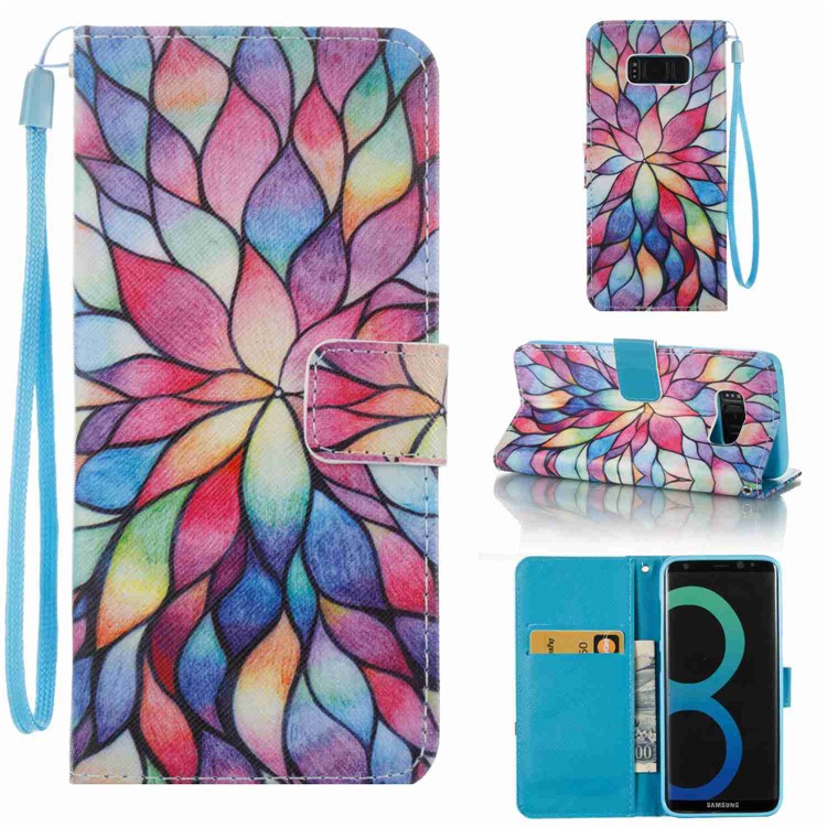 Pattern Printing PU Leather Wallet Case for Samsung Galaxy S8 SM-G950 - Vivid Flowers-1