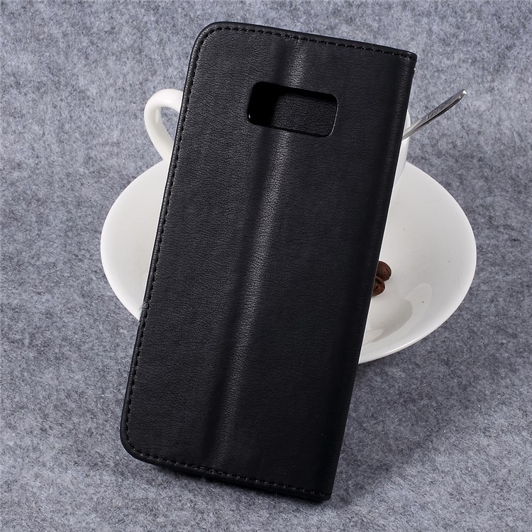 Pebble Grain Stand Leather Wallet Case with Lanyard for Samsung Galaxy S8+ SM-G955 - Black-3