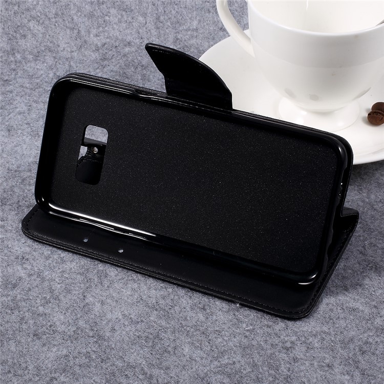Pebble Grain Stand Leather Wallet Case with Lanyard for Samsung Galaxy S8+ SM-G955 - Black-5