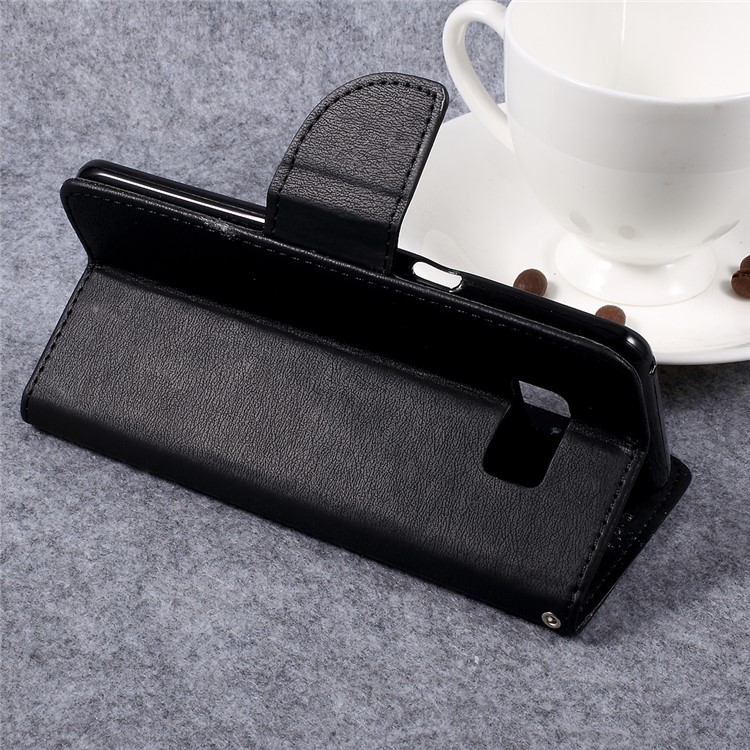 Pebble Grain Stand Leather Wallet Case with Lanyard for Samsung Galaxy S8+ SM-G955 - Black-6