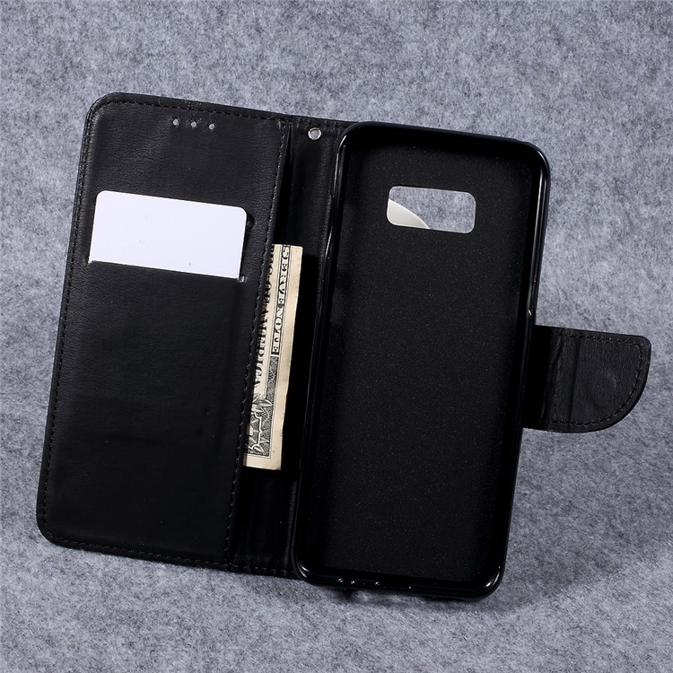 Pebble Grain Stand Leather Wallet Case with Lanyard for Samsung Galaxy S8+ SM-G955 - Black-7