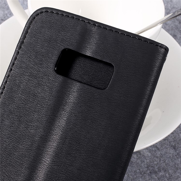 Pebble Grain Stand Leather Wallet Case with Lanyard for Samsung Galaxy S8+ SM-G955 - Black-9
