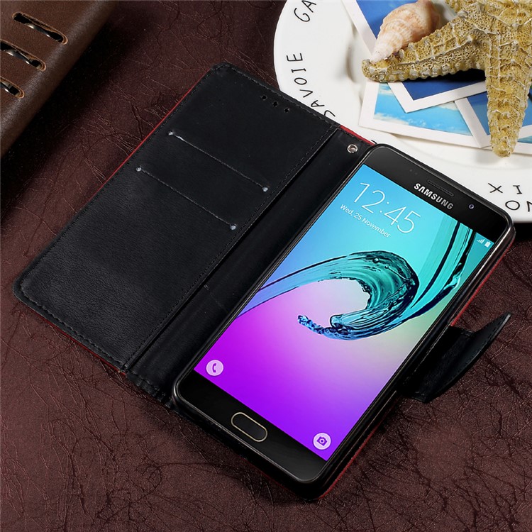 Pebble Grain Wallet Stand Leather Cell Phone Case for Samsung Galaxy A3 SM-A310F (2016) - Red-5