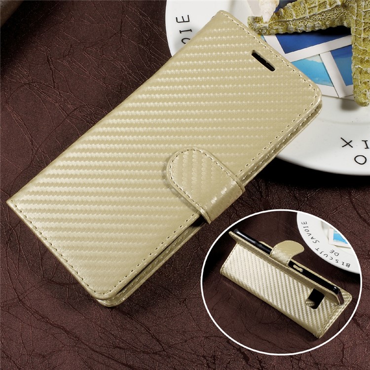 Carbon Fiber Texture Leather Wallet Phone Case for Samsung Galaxy S8 SM-G950 - Black-1