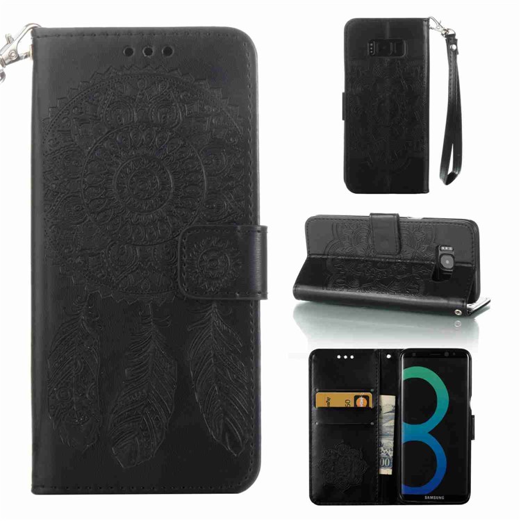 Dreamcatcher Henna Flower Leather Case with Hand Strap for Samsung Galaxy S8+ G955 - Black-1