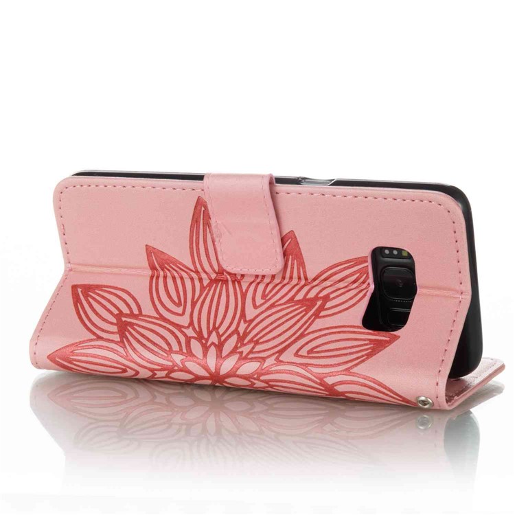 Imprint Wallet Stand Leather Phone Case with Strap for Samsung Galaxy S8 SM-G950 - Pink-2
