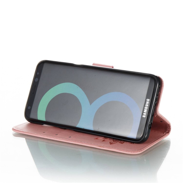 Imprint Wallet Stand Leather Phone Case with Strap for Samsung Galaxy S8 SM-G950 - Pink-3