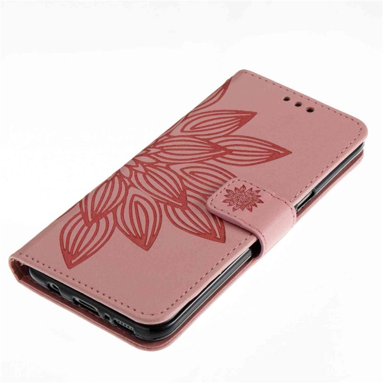 Imprint Wallet Stand Leather Phone Case with Strap for Samsung Galaxy S8 SM-G950 - Pink-4