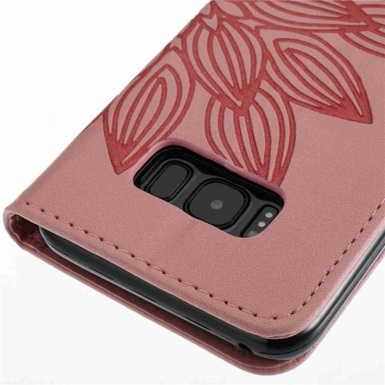 Imprint Wallet Stand Leather Phone Case with Strap for Samsung Galaxy S8 SM-G950 - Pink-5