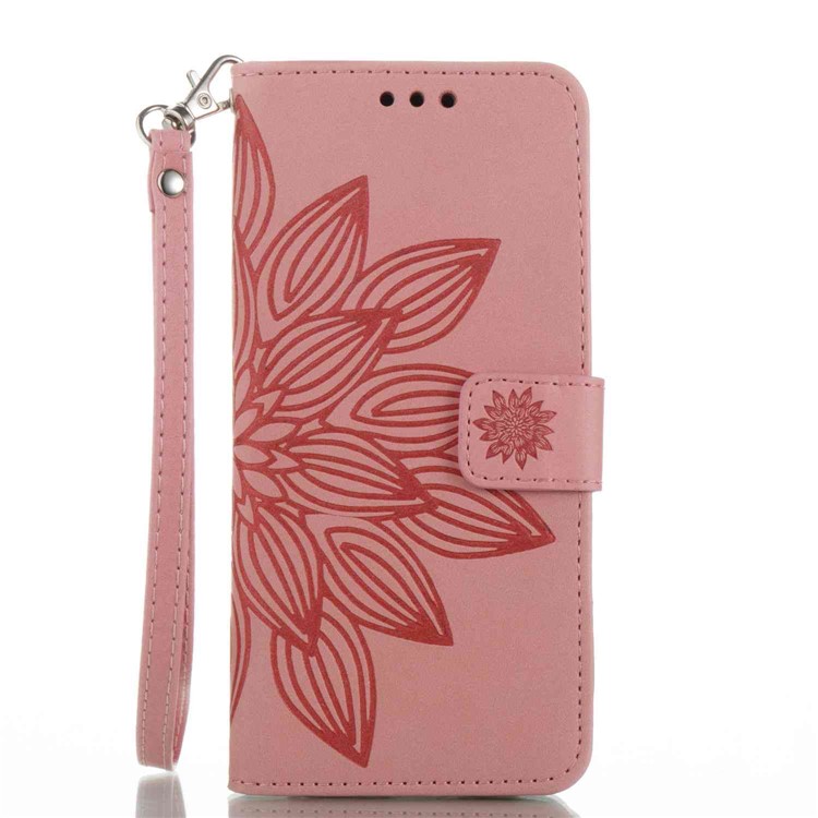 Imprint Wallet Stand Leather Phone Case with Strap for Samsung Galaxy S8 SM-G950 - Pink-6