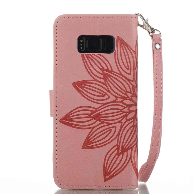 Imprint Wallet Stand Leather Phone Case with Strap for Samsung Galaxy S8 SM-G950 - Pink-7
