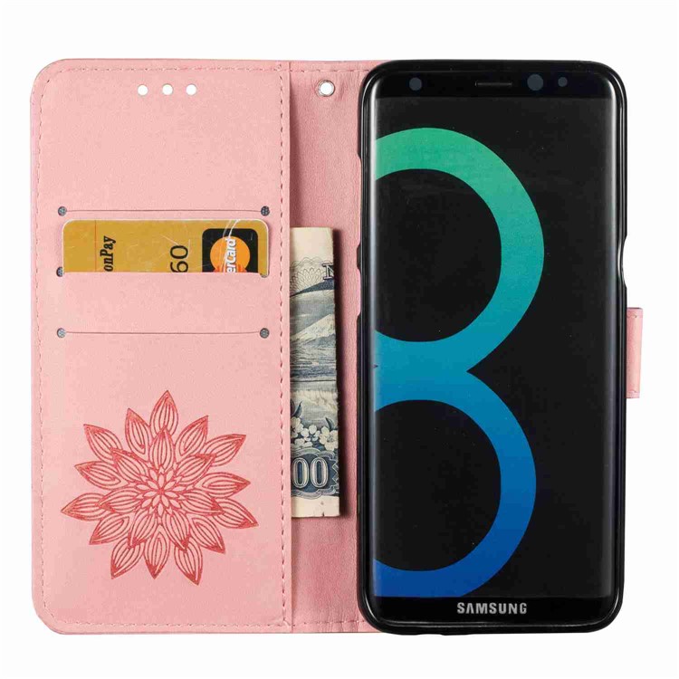 Imprint Wallet Stand Leather Phone Case with Strap for Samsung Galaxy S8 SM-G950 - Pink-8