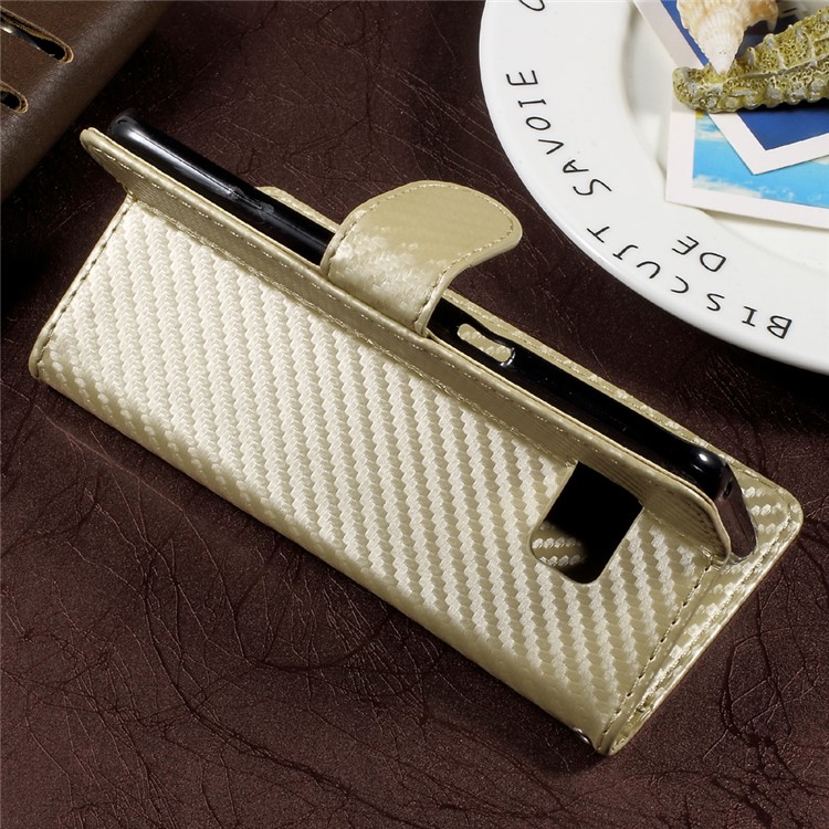 Carbon Fiber Skin Leather Wallet Stand Mobile Cover for Samsung Galaxy S8+ SM-G955 - Gold-4