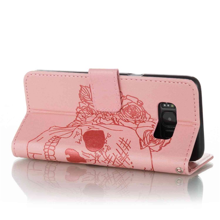 Imprint Skull Flowers Leather Wallet Case for Samsung Galaxy S8 SM-G950 - Pink-2