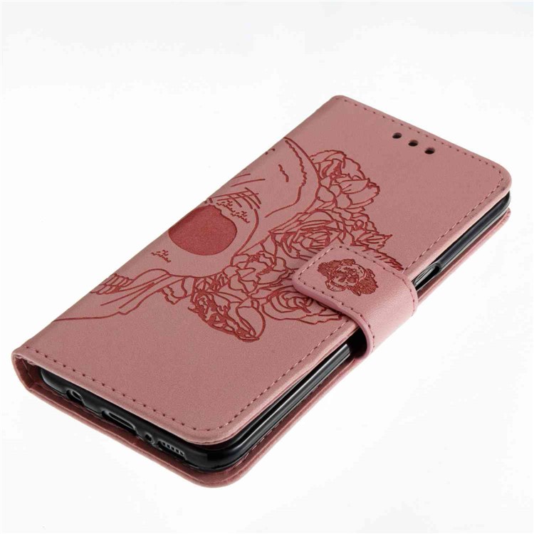 Imprint Skull Flowers Leather Wallet Case for Samsung Galaxy S8 SM-G950 - Pink-4