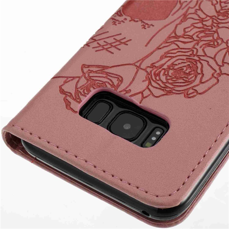 Imprint Skull Flowers Leather Wallet Case for Samsung Galaxy S8 SM-G950 - Pink-5