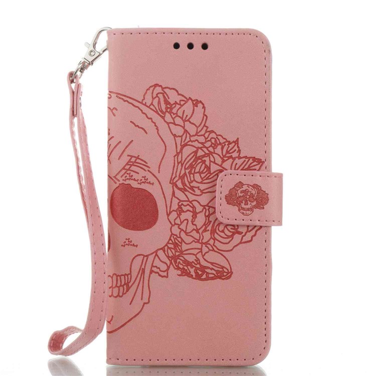 Imprint Skull Flowers Leather Wallet Case for Samsung Galaxy S8 SM-G950 - Pink-6