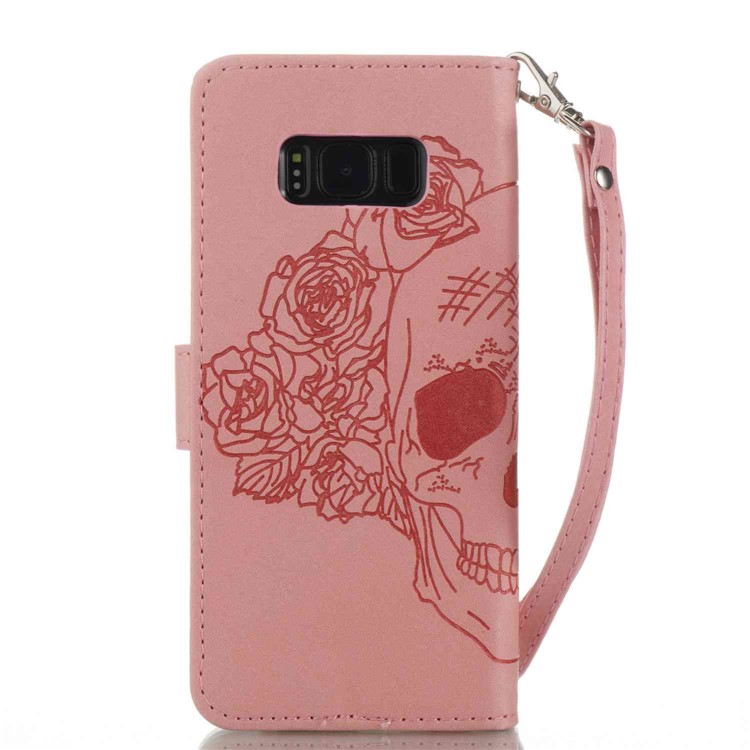 Imprint Skull Flowers Leather Wallet Case for Samsung Galaxy S8 SM-G950 - Pink-7