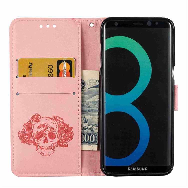 Imprint Skull Flowers Leather Wallet Case for Samsung Galaxy S8 SM-G950 - Pink-8