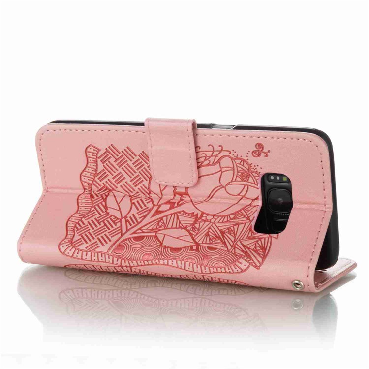 Imprint Pattern Stand Leather Case with Lanyard for Samsung Galaxy S8+ SM-G955 - Rose Bud / Pink-2