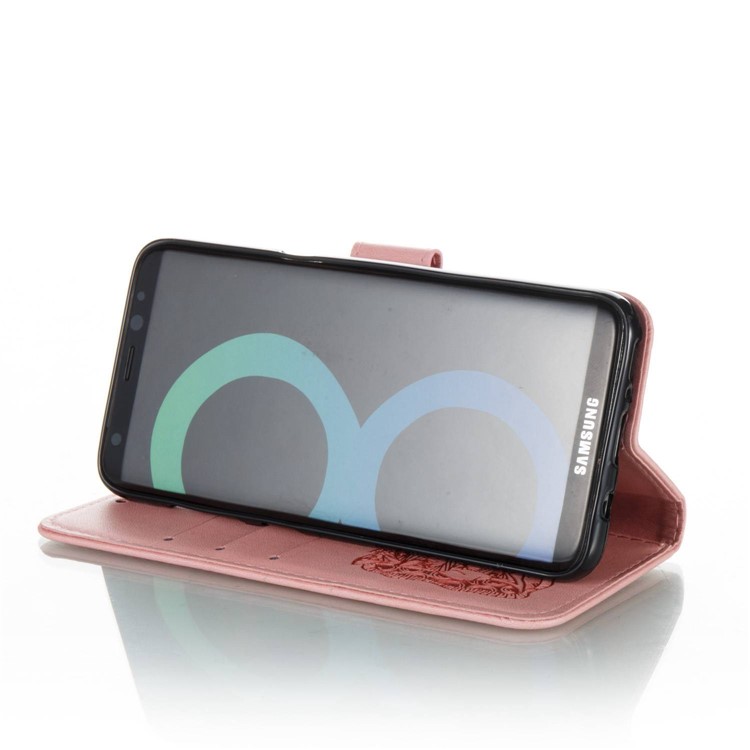 Imprint Pattern Stand Leather Case with Lanyard for Samsung Galaxy S8+ SM-G955 - Rose Bud / Pink-3