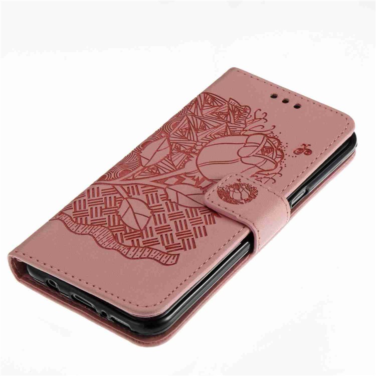 Imprint Pattern Stand Leather Case with Lanyard for Samsung Galaxy S8+ SM-G955 - Rose Bud / Pink-4