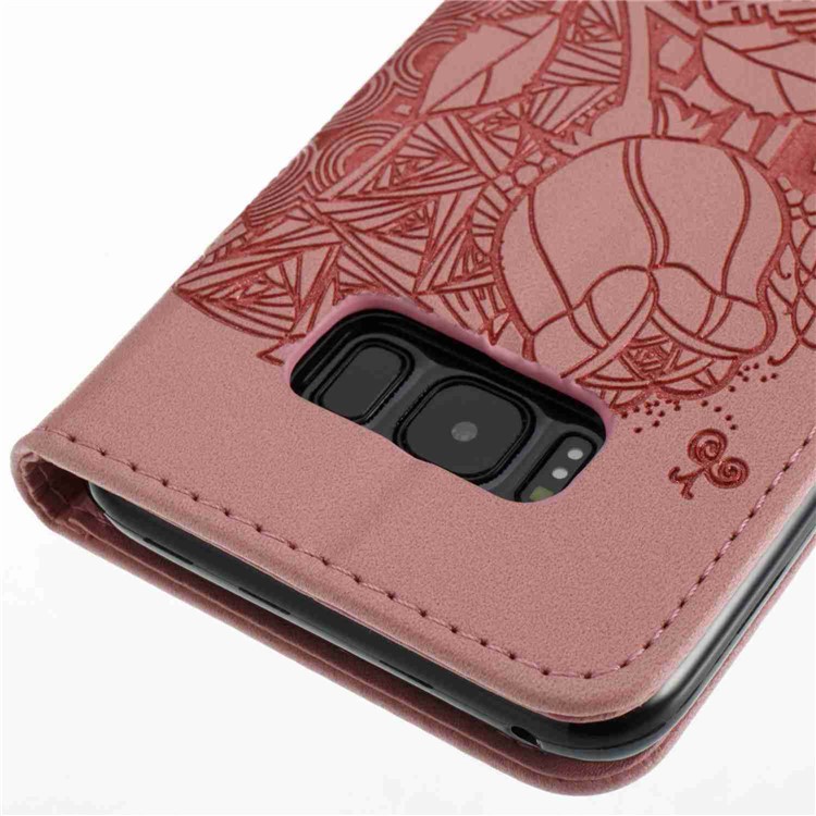 Imprint Pattern Stand Leather Case with Lanyard for Samsung Galaxy S8+ SM-G955 - Rose Bud / Pink-5