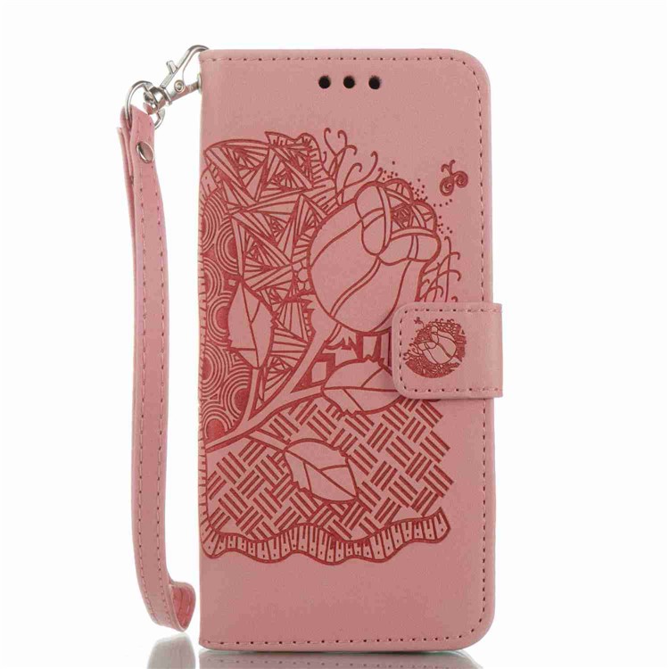 Imprint Pattern Stand Leather Case with Lanyard for Samsung Galaxy S8+ SM-G955 - Rose Bud / Pink-6