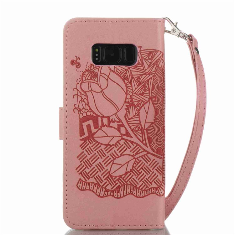 Imprint Pattern Stand Leather Case with Lanyard for Samsung Galaxy S8+ SM-G955 - Rose Bud / Pink-7