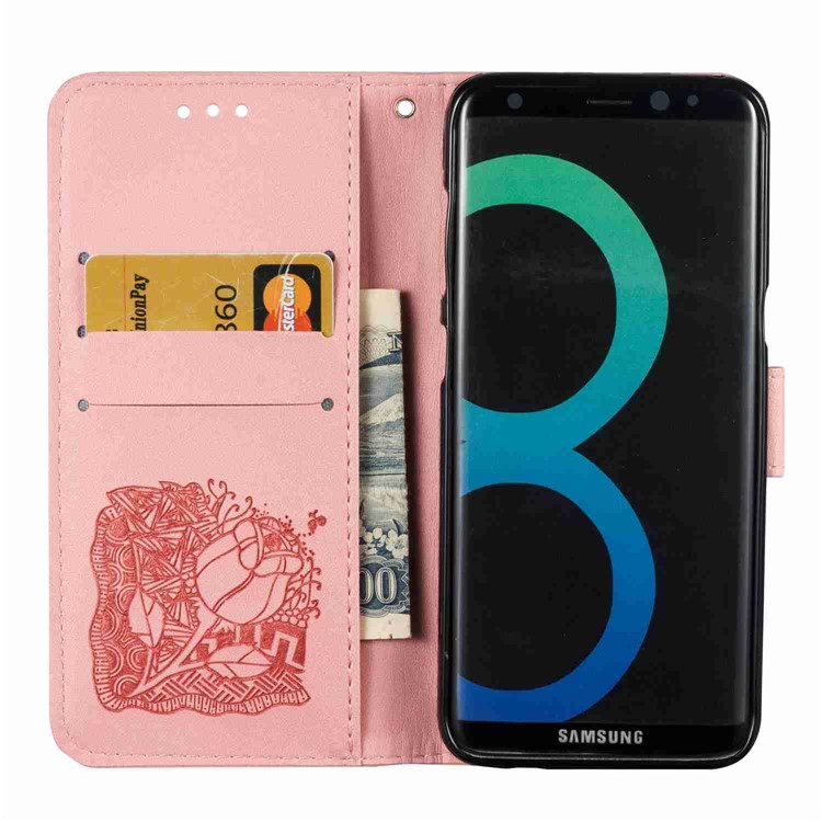 Imprint Pattern Stand Leather Case with Lanyard for Samsung Galaxy S8+ SM-G955 - Rose Bud / Pink-8