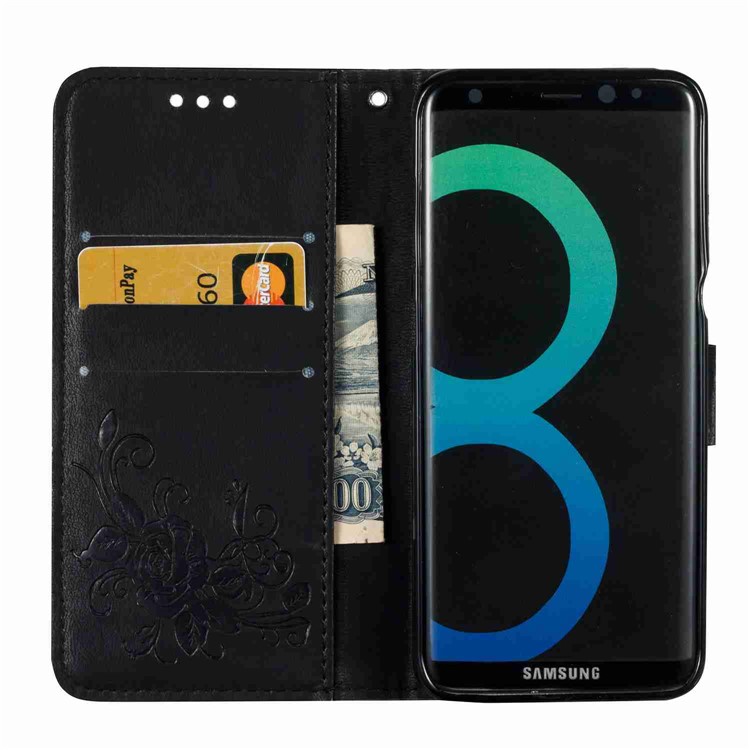 Imprinted Butterfly Flowers Leather Wallet Case for Samsung Galaxy S8+ SM-G955 - Black-2